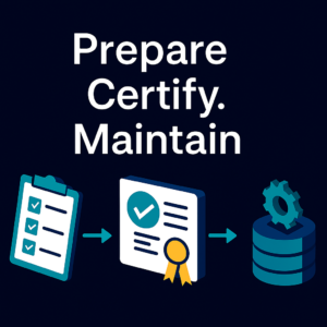 prepare certify maintain Isometric workflow that communicates compliance lifecycle and structure