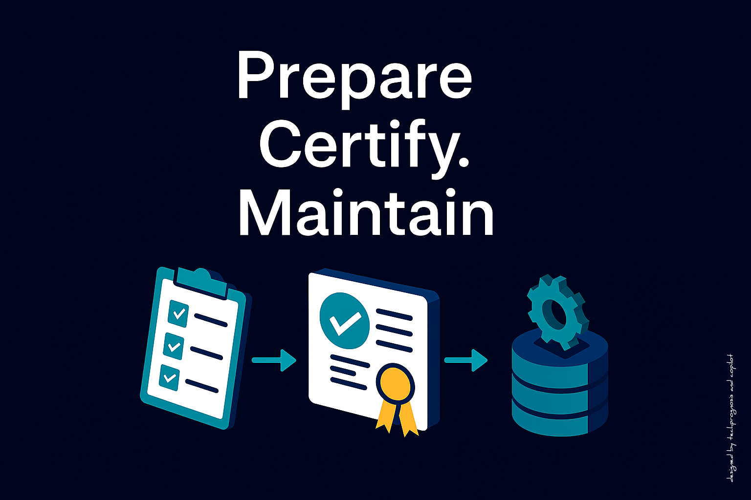 prepare certify maintain Isometric workflow that communicates compliance lifecycle and structure
