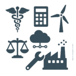 This grid visually represents the full range of regulated sectors (healthcare, legal, finance, energy, technology, manufacturing, etc.)